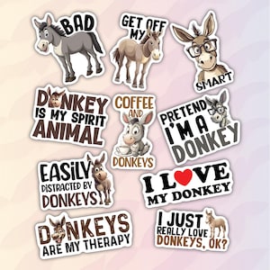 10pcs Donkey Stickers Pack, Cute Donkey, Cute Mule Animal, Donkey Stickers For Lover, Kawaii Donkey Stickers, Cute Farm Animal Sticker