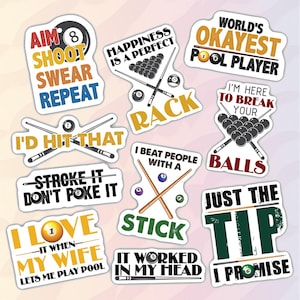 10pcs Billiards Stickers Pack, Pool Table Stickers, Pool Ball, Cue Stick Billiards Stickers, Pool Shark Stickers For Kindle, Laptop, Tumbler