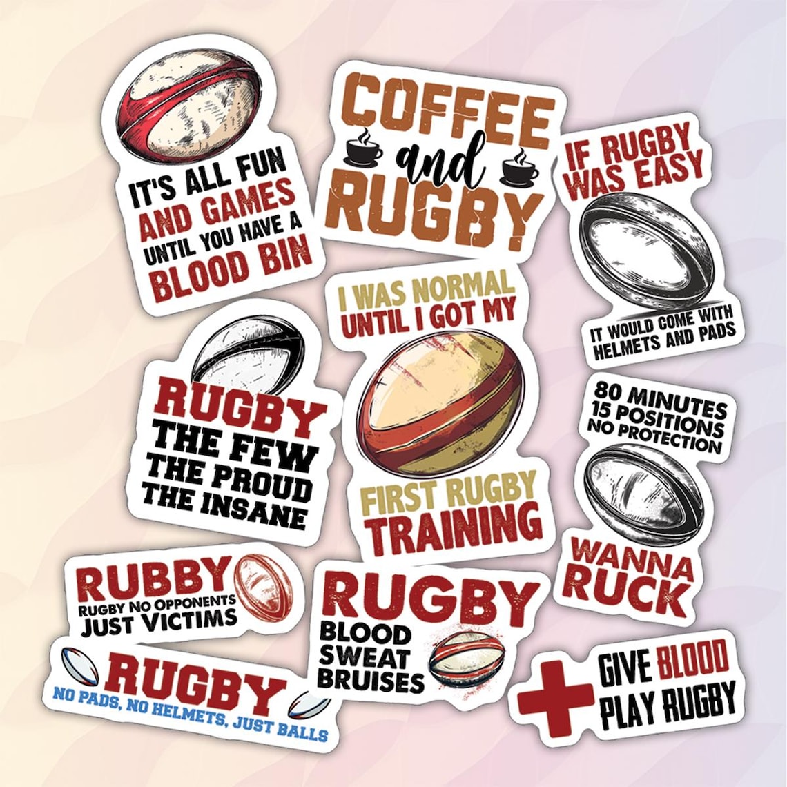 10pcs Rugby Stickers Pack, Rugby Union Stickers, Rugby Motivational ...
