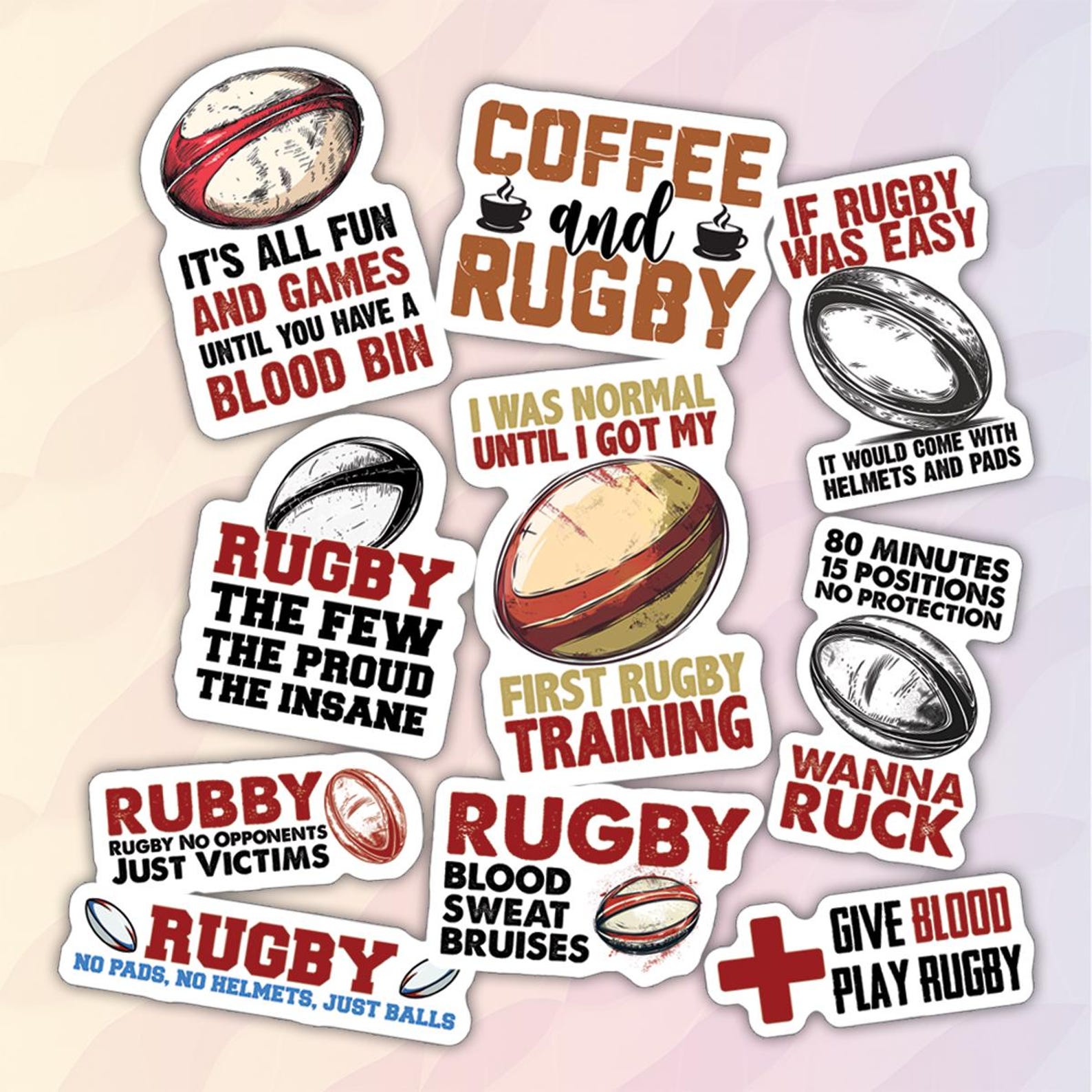 10pcs Rugby Stickers Pack, Rugby Union Stickers, Rugby Motivational ...