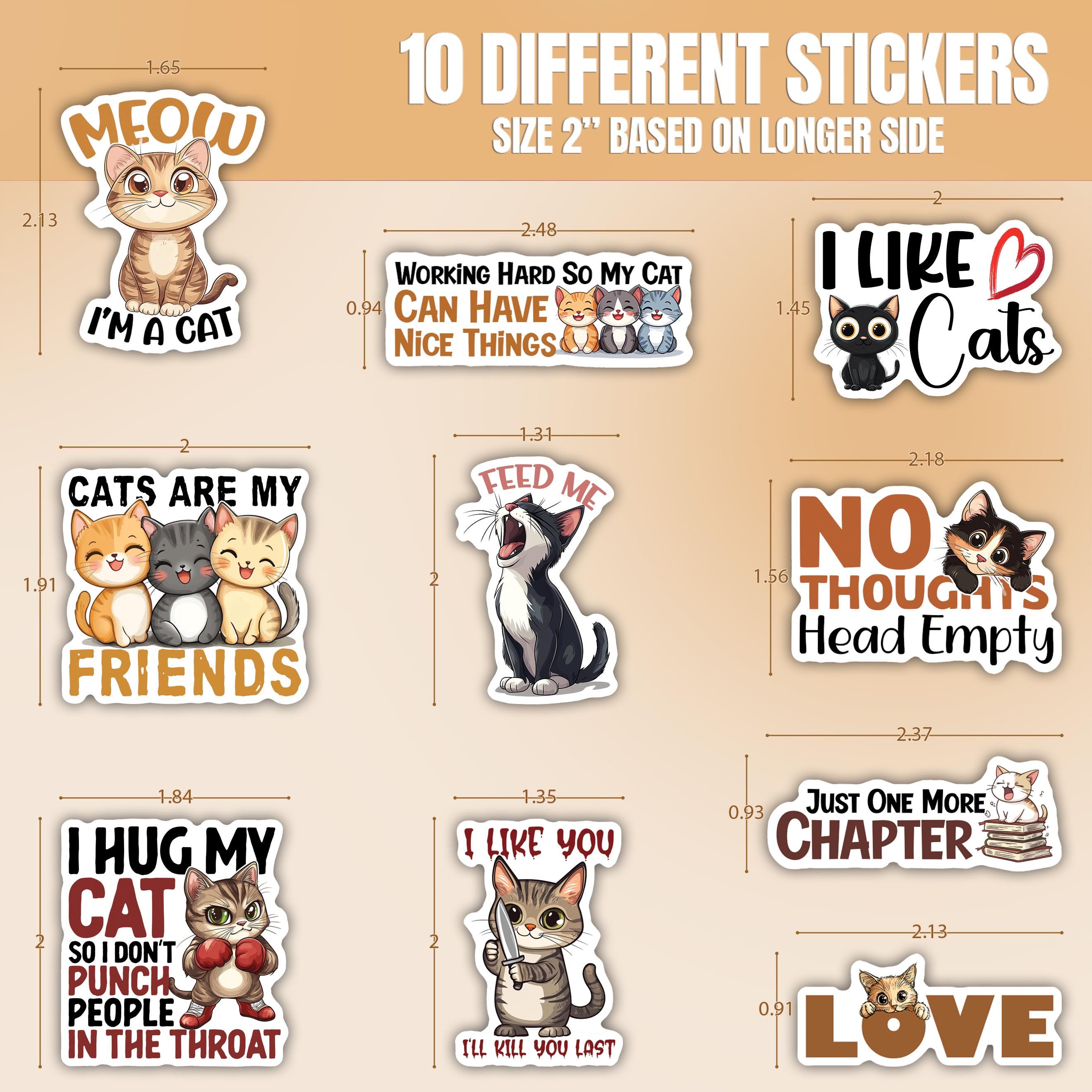 10pcs Cute Cat Stickers Pack, Cute Cat Lover Gift, Cat Mom Sticker, Cat ...