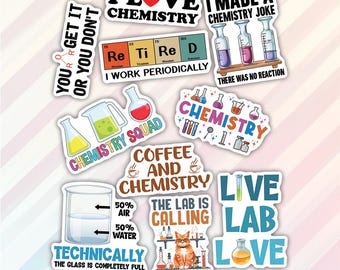 10pcs Chemistry Stickers Pack, Chemistry Lab, Science Chemistry Decal, Chemistry Lover, Molecule Sticker, STEM Chemistry, Science Sticker