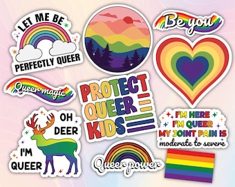 10pcs Queer Stickers Pack, LGBTQ+ Stickers, Rainbow Pride, LGBTQ+ Queer Decal, Queer Pride Flag Decal, Rainbow Strong, LGBTQ+ Rights Sticker