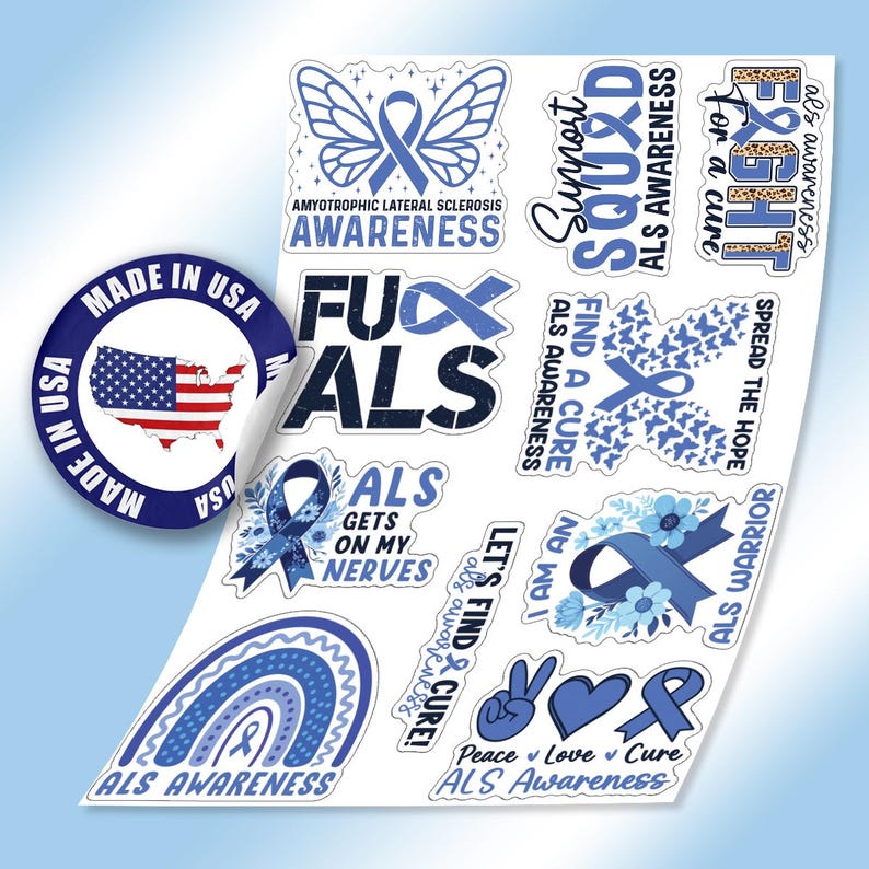 10pcs ALS Awareness Sticker Pack – ALS Warrior, Als-blue Ribbon ...