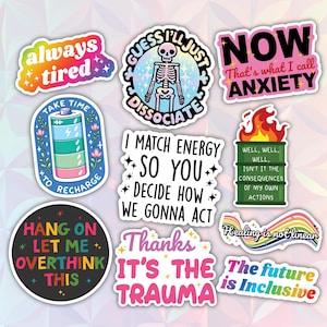 10pcs Mental Health Stickers Pack, Anxiety Sticker, Motivational Inspirational, Mental Health Awareness Stickers, Psychosocial Health Decal