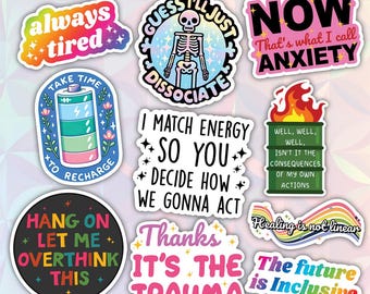 10pcs Mental Health Stickers Pack, Anxiety Sticker, Motivational Inspirational, Mental Health Awareness Stickers, Psychosocial Health Decal
