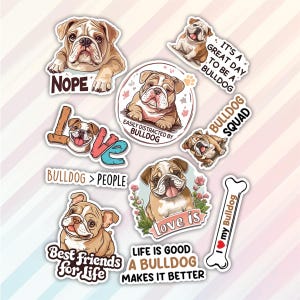 10pcs Bulldog Sticker Pack – Cute Bulldog, French Bulldog, English Bulldog, Kawaii Puppy, Dog Lover Gift, Funny Bulldog Decals Fawn