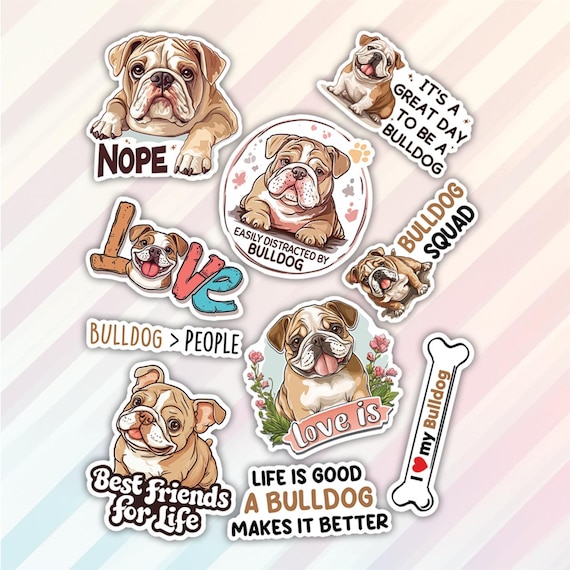 10pcs Bulldog Sticker Pack – Cute Bulldog, French Bulldog, English Bulldog, Kawaii Puppy, Dog Lover Gift, Funny Bulldog Decals