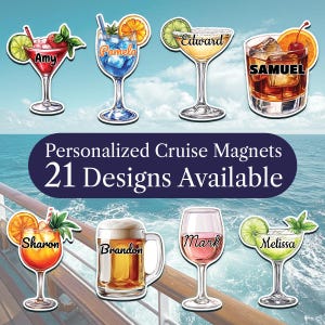 Personalized Cruise Door Magnet, Tropical Drink Glasses, Family Cruise, Multiple Design for Cabin Door Sign, Cruise Vacation, Cruise Gift
