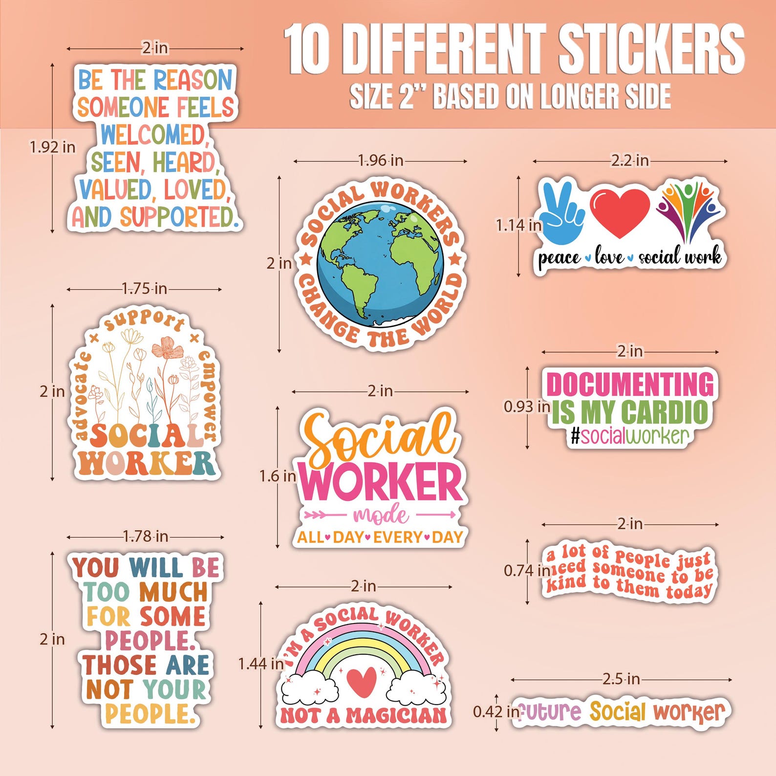 Ssw Sticker 10pcs Social Worker Sticker, Social Worker Gift, Motivational ...