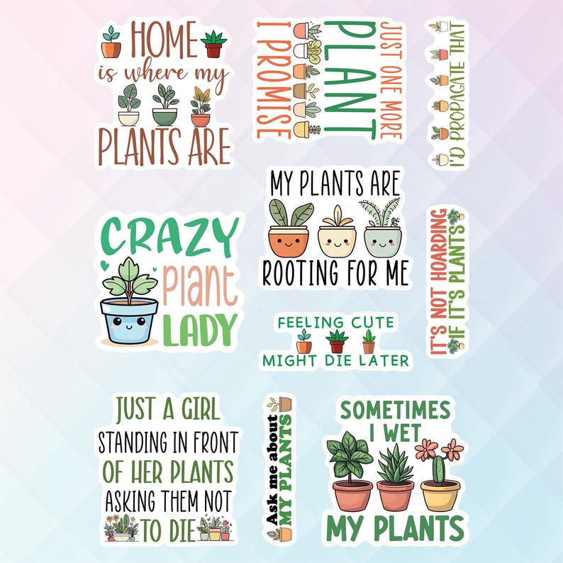 10pcs Plant Lover Stickers Garden Botanical Plant Pot Gardener Lover Multiple Designs, Gardening stickers, Pots Sticker, Botanical stickers Custom