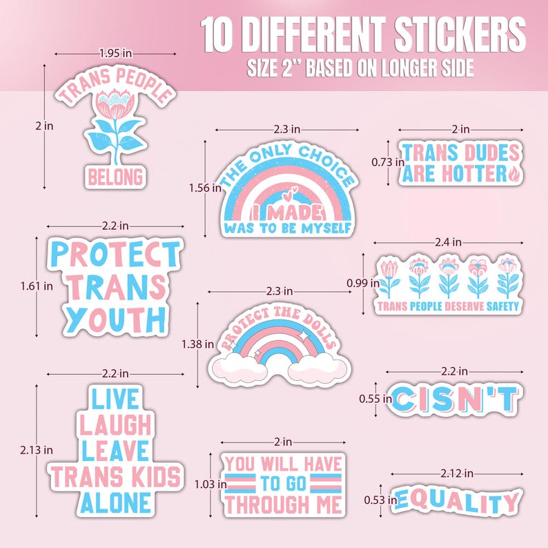 Trans Rights Sticker 10pcs Trans Rights Sticker Pack – LGBTQ+ Pride, Empowering Designs for ...