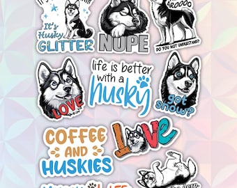 10pcs Husky Stickers Pack, Cute Husky Dog Decal, Husky Mom, Kawaii Husky Life Stickers, Love Husky Stickers, Cute Pets,  Kawaii Pets Sticker
