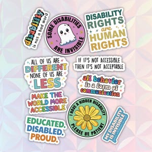10pcs Disability Stickers Pack, Disability Awareness, Human Rights Sticker, Disabled Pride, Handicapped Stickers,  Progressive Stickers