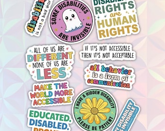 10pcs Disability Stickers Pack, Disability Awareness, Human Rights Sticker, Disabled Pride, Handicapped Stickers,  Progressive Stickers