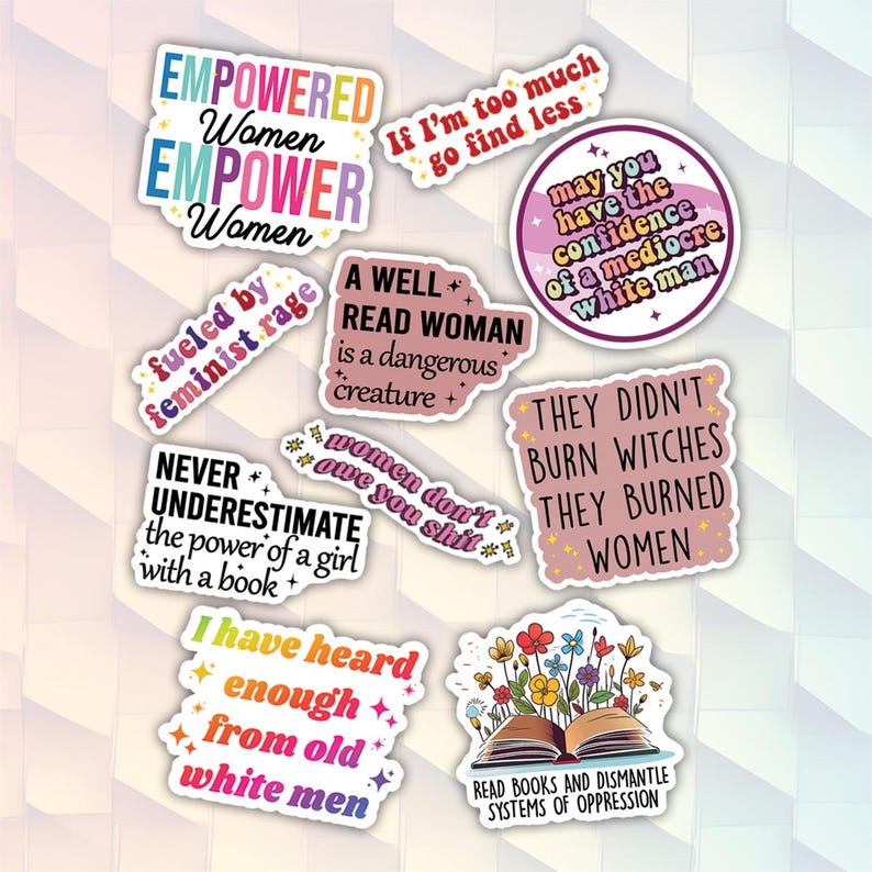 10pcs Feminist Stickers Pack, Women Feminism Decals, Empowered Women, Equality Feminist, Women’s Rights Sticker, Progressive Stickers Style 1