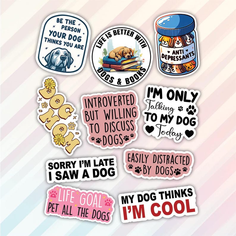 10pcs Cute Dog Stickers Pack, Dog Mom, Kawaii Dog, Decorative Dog Lover, Accessories and Gifts for Moms, Owners, and Dog Lovers image 1