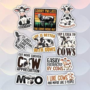 10pcs Cow Stickers Pack, Farm Cow Stickers, Funny Cute Cows Gifts for Cow Lover, Kawaii Farm Animal, Ruminant Mammals, Farm Animal Sticker