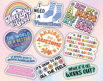 10pcs Mental Health Stickers Pack, Anxiety Sticker, Motivational Inspirational, Mental Health Awareness Stickers, Psychosocial Health Decal