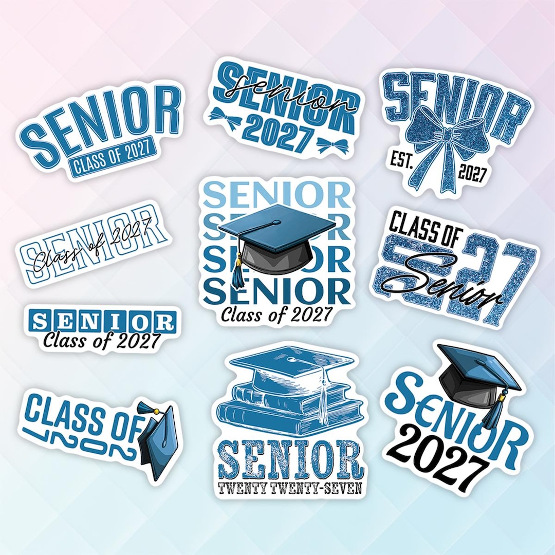 Senior 2027 Graduation Sticker Sheet, Class of 2027 Decals, Grad Cap ...