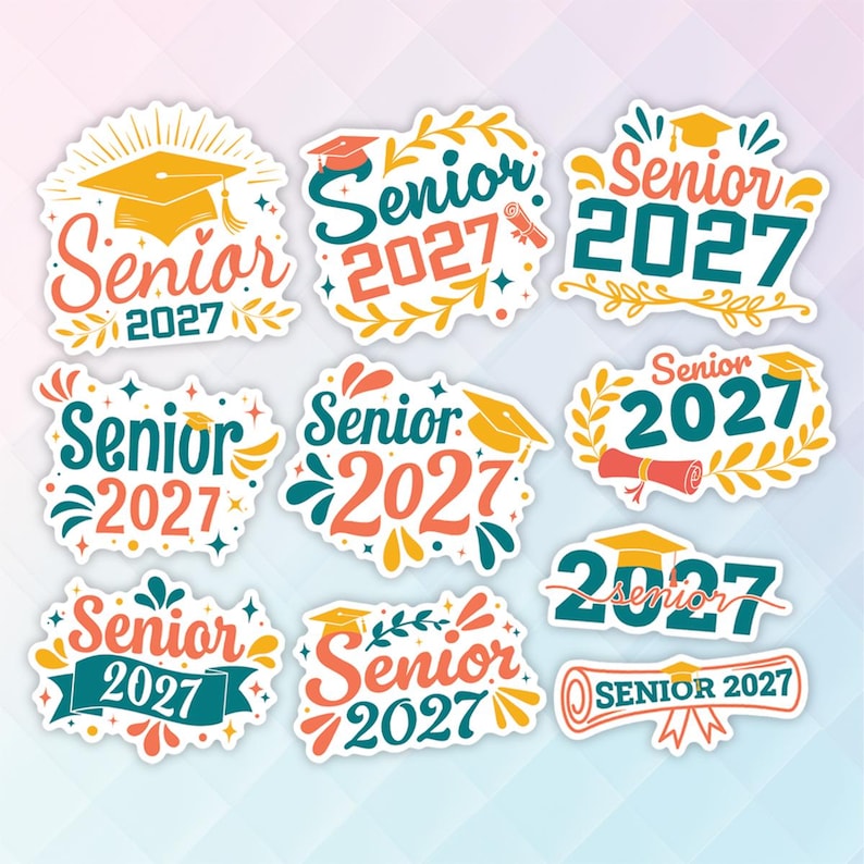 Senior 2027 Graduation Sticker Sheet, Class of 2027 Grad Vibes Decals ...