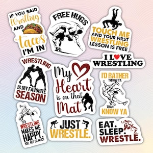 10pcs Wrestling Stickers Pack,  Wrestling Spirit Decal, Wrestling Skills, Wrestling Legends Decal, Mixed Martial Arts Stickers, MMA Stickers