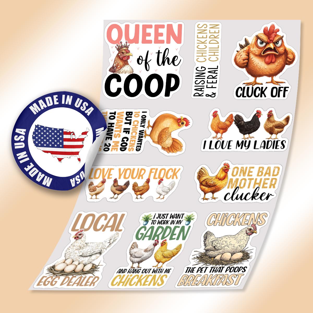10pcs Chicken Stickers Pack, Kawaii Chicken Decal, Cluck-tastic Chicken ...
