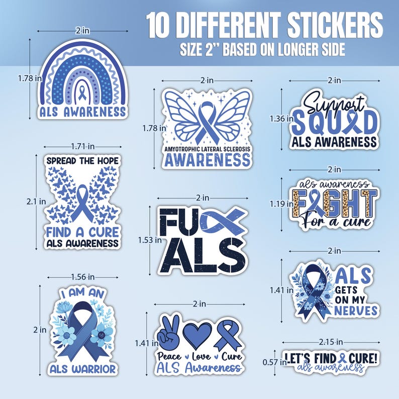 10pcs ALS Awareness Sticker Pack – ALS Warrior, Als-blue Ribbon ...