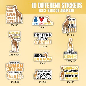 10pcs Giraffe Stickers, Cute Giraffe Lover Gifts, Peace-Love-Giraffes Sticker, Funny Giraffe Sticker, Ruminant Mammals, Ruminant Sticker image 2