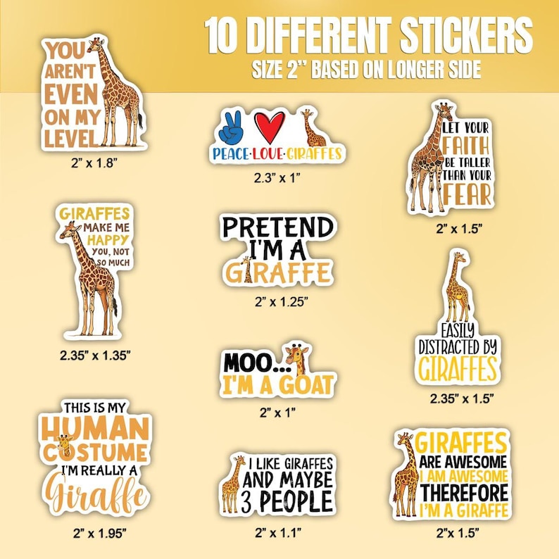 10pcs Giraffe Stickers, Cute Giraffe Lover Gifts, Peace-Love-Giraffes Sticker, Funny Giraffe Sticker, Ruminant Mammals, Ruminant Sticker image 2