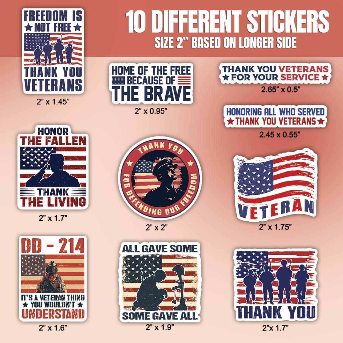 Wounded Veteran Sticker 10pcs Veteran Stickers Pack, American Flag Military, Veteran Proud ...