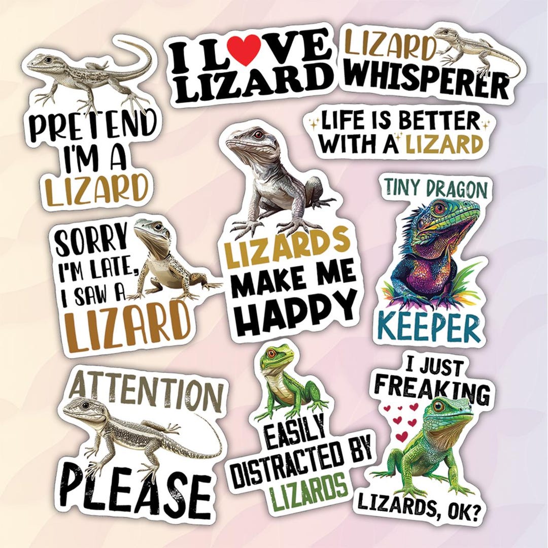 10pcs Lizard Sticker Pack – Colorful Lizard, Cute Gecko, Kawaii Lizard ...