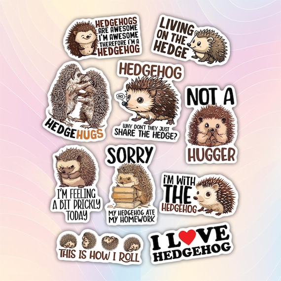 10pcs Hedgehog Sticker Pack – Cute Hedgehog, Kawaii Hedgehog Stickers, Whimsical Hedgehog Art, Funny Hedgehog, Animal Lover Decals