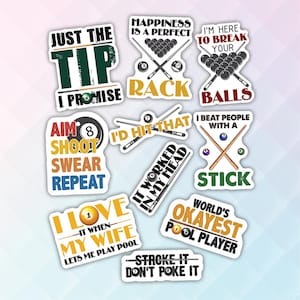 10pcs Billiards Stickers Pack, Pool Table Stickers, Pool Ball, Cue Stick Billiards Stickers, Pool Shark Stickers For Kindle, Laptop, Tumbler