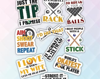 10pcs Billiards Stickers Pack, Pool Table Stickers, Pool Ball, Cue Stick Billiards Stickers, Pool Shark Stickers For Kindle, Laptop, Tumbler