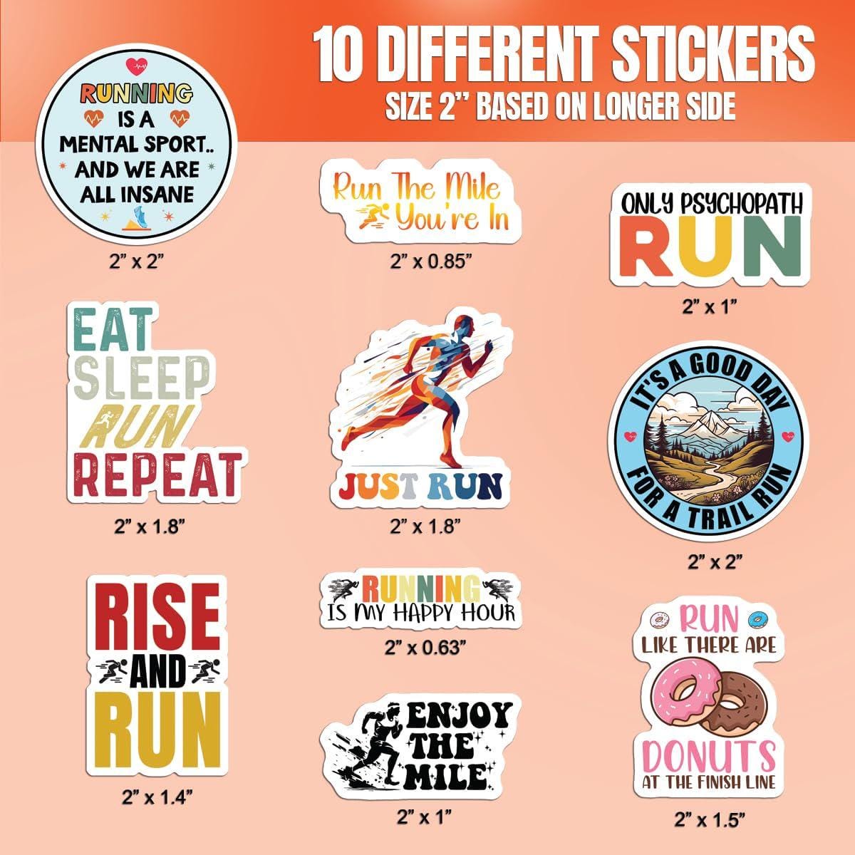 10pcs Running Stickers, Running Journey, Running Motivation Sticker ...