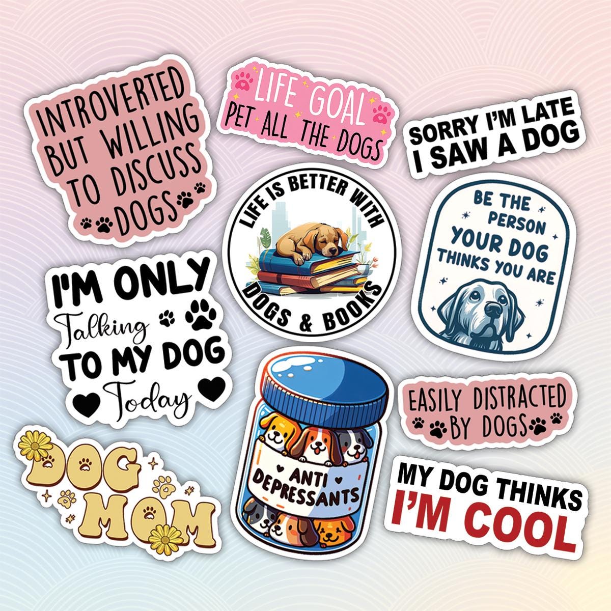 10pcs Cute Dog Stickers Pack, Dog Mom, Kawaii Dog, Decorative Dog Lover, Accessories and Gifts for Moms, Owners, and Dog Lovers