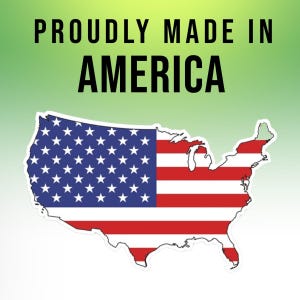 May include: A white outline of the United States of America with the American flag inside. The text "Proudly Made in America" is above the map.