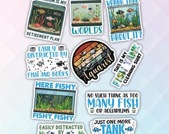 10pcs Fishkeeping Sticker Pack – Aquarium Fish Stickers, Aquascape Decor, Aquatic Life, Fish Tank Lover, Betta Fish, Aquarium Hobby Gift