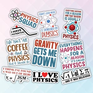10pcs Physics Stickers Pack, Physics Squad Sticker, Physics Lover Decal, Physics Teacher, Physics Addict, Physics Nerd, Physicist Gift