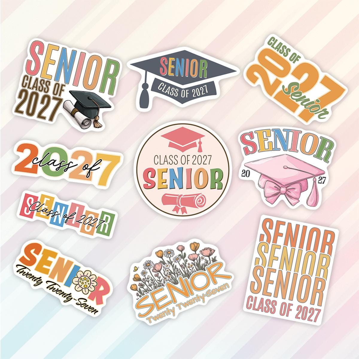 Senior 2027 Graduation Sticker Sheet, Class of 2027 Decals, Grad Cap ...