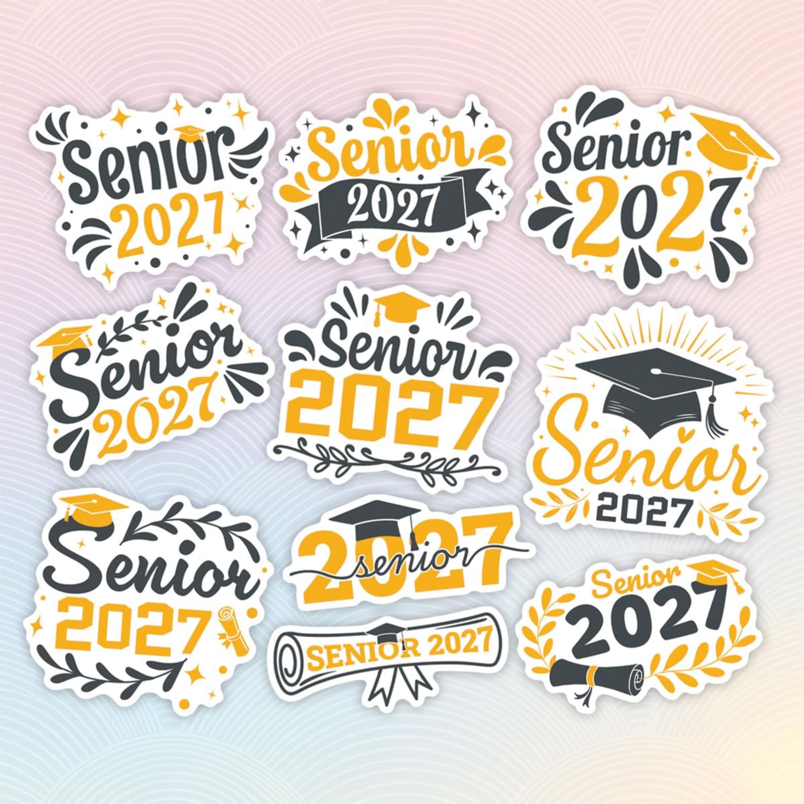 Senior 2027 Graduation Sticker Sheet, Class of 2027 Grad Vibes Decals ...