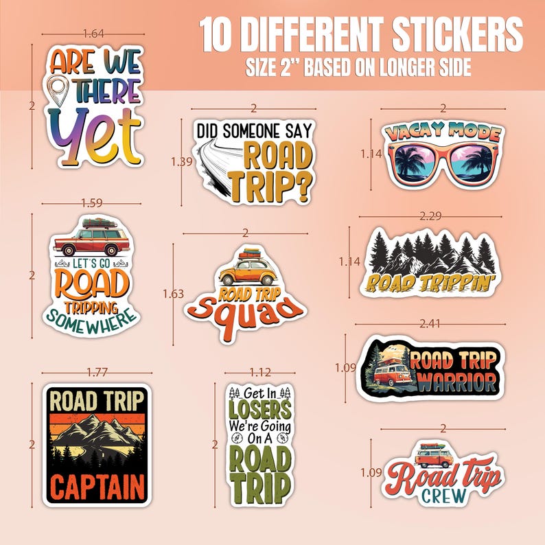 10pcs Road Trip Stickers Pack, Roadtripping, Driving, Nature and ...