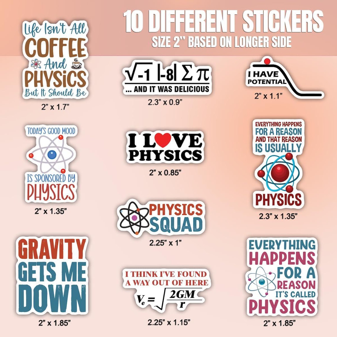 10pcs Physics Stickers Pack, Physics Squad Sticker, Physics Lover Decal ...