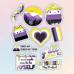 10pcs Nonbinary Stickers Pack, LGBTQ+ Pride Stickers,  LGBT Non-Binary Pride Stickers, Nonbinary Rights Sticker, LGBTQ+ Rights Sticker