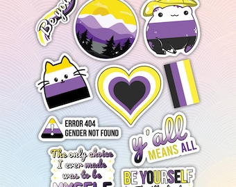 10pcs Nonbinary Stickers Pack, LGBTQ+ Pride Stickers,  LGBT Non-Binary Pride Stickers, Nonbinary Rights Sticker, LGBTQ+ Rights Sticker