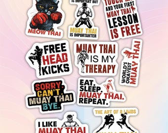 10pcs Muay Thai Stickers Pack, Muay Thai Fighter Stickers, Muay Thai Boxing Sticker, Muay Thai Kickboxer Sticker, Mixed Martial Arts Sticker