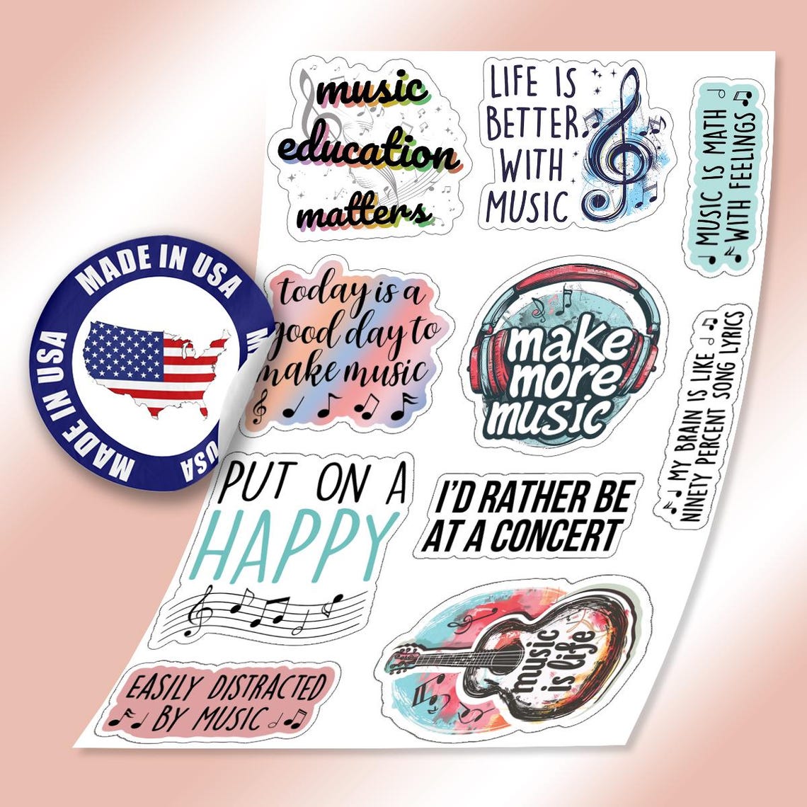 10pcs Music Stickers Pack, Music Notes, Sound Wave, Music Love, Music ...