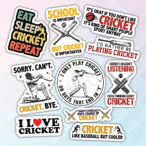 10pcs Cricket Stickers Pack, Cricket Ball Stickers, Cricket Bat Stickers, Cricket Fans, Cricket Lovers Stickers For Kindle, Laptop, Tumbler