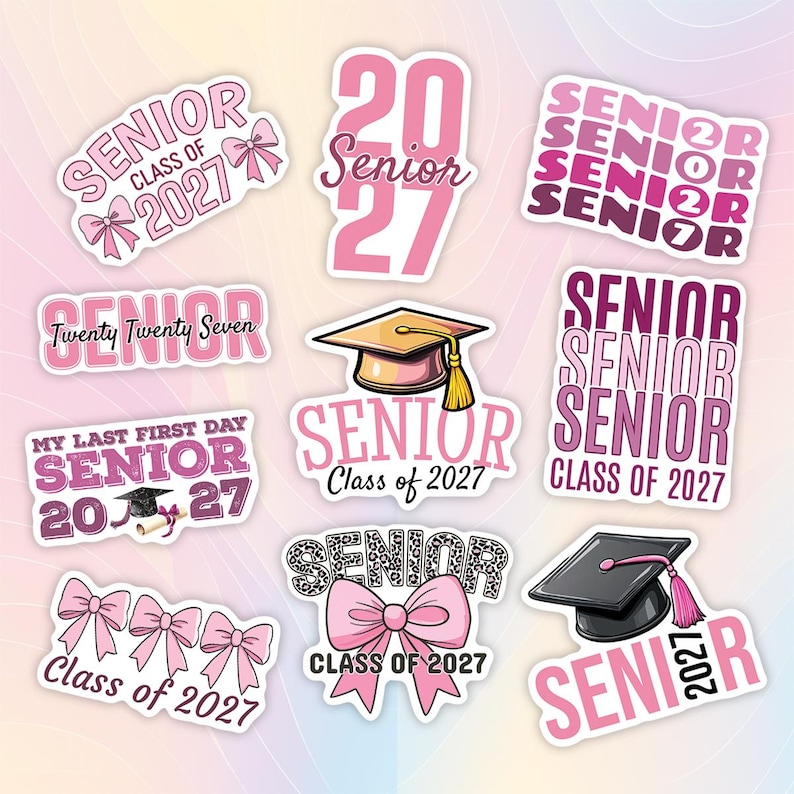 Senior 2027 Graduation Sticker Sheet, Class of 2027 Decals, Grad Cap ...